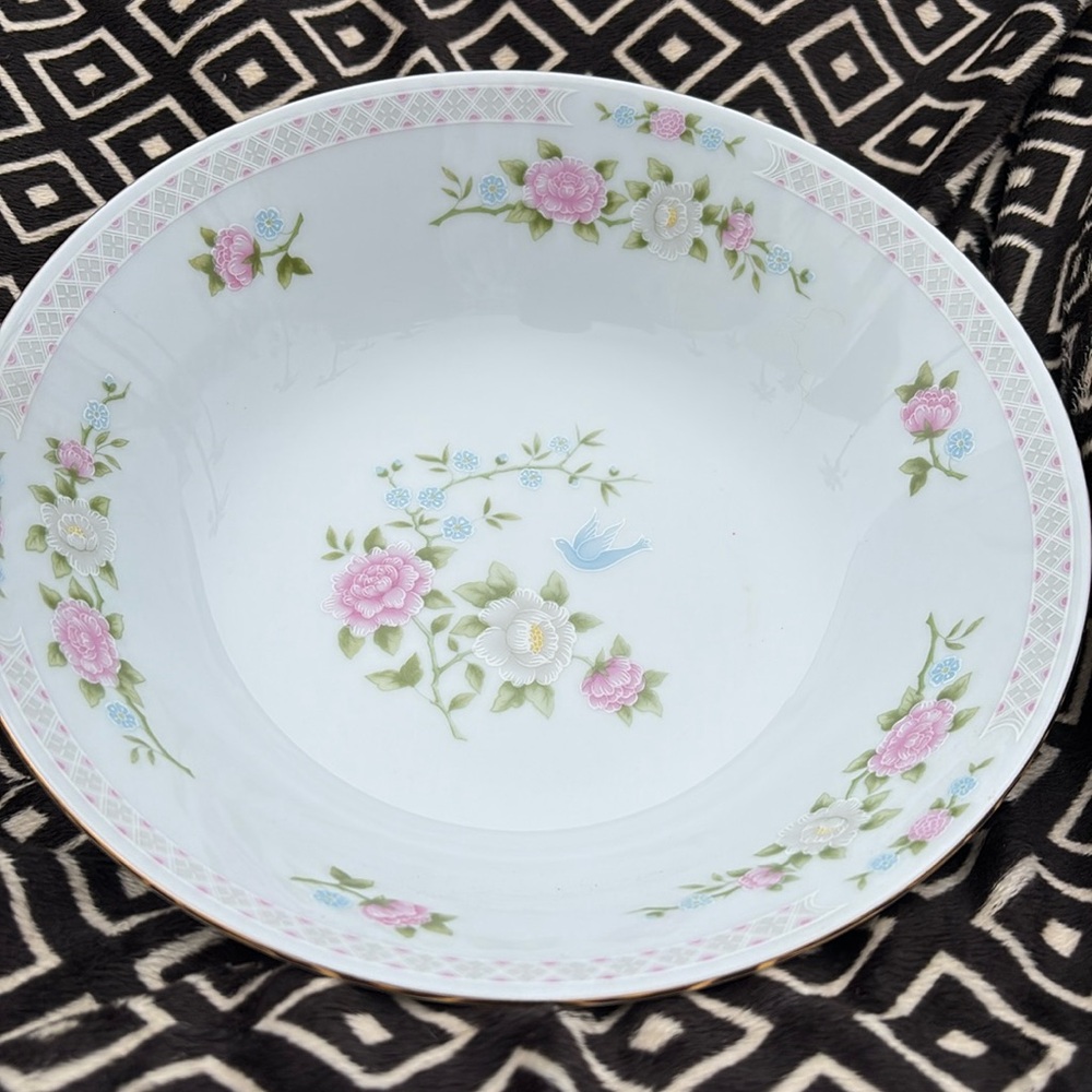 Crown Ming Fine China Bird Of Paradise Serving Bowl 9 1/4"